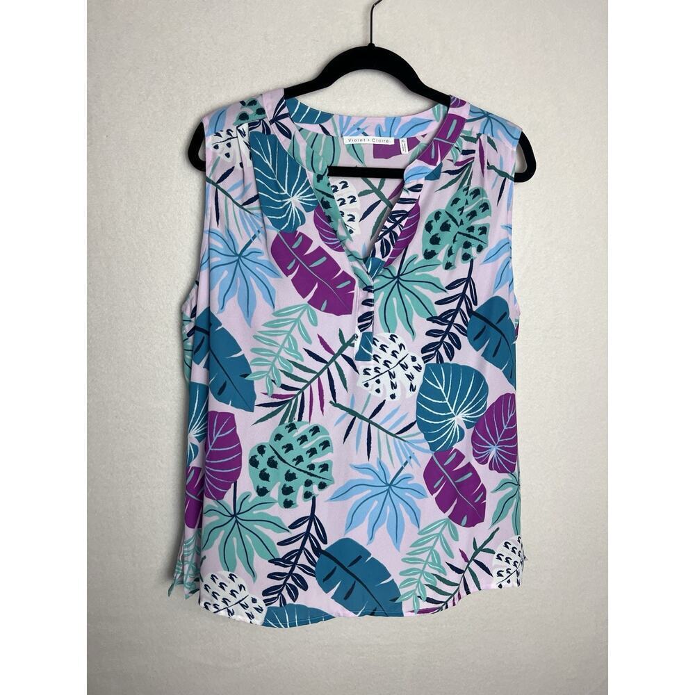 Violet & Claire Women's Sleeveless Pink Purple Tropical Print Blouse Size XL - Picture 1 of 6